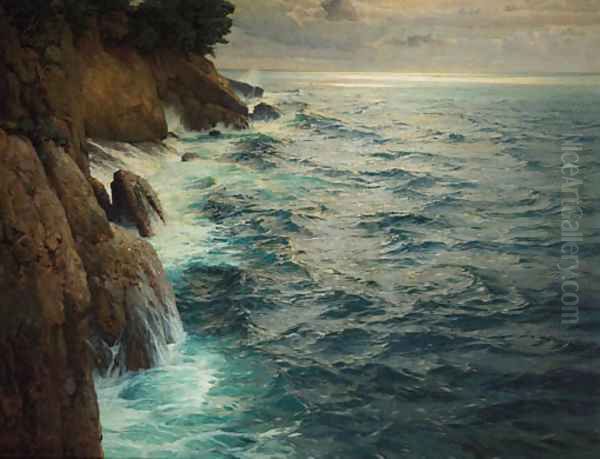 Breakers on a rocky coast, Capri Oil Painting by Karl Theodoor Boehme