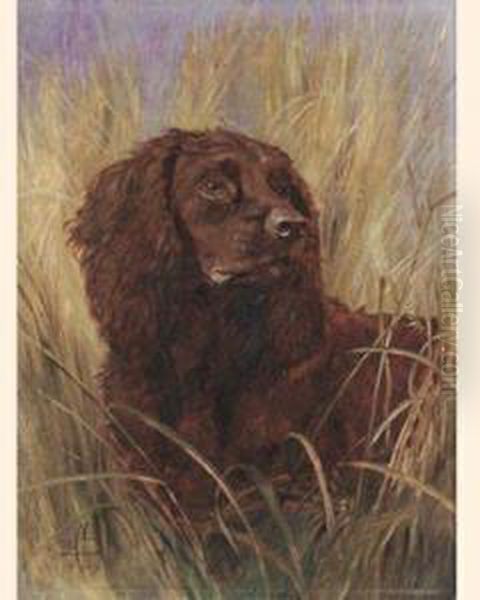 An Irish Waterspaniel Oil Painting by Edmund Caldwell