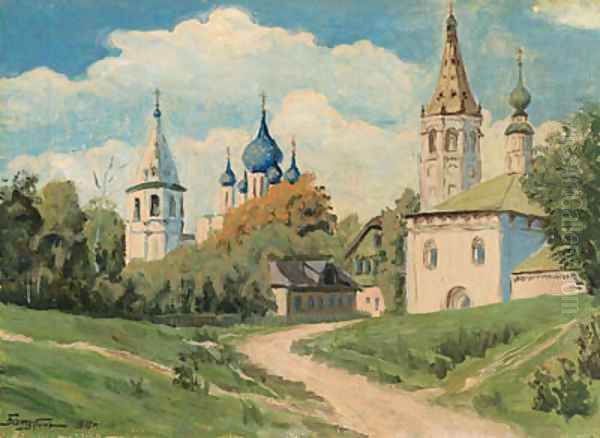 Russian Monastery in Summer Oil Painting by Viktor Pavlovich Baturin