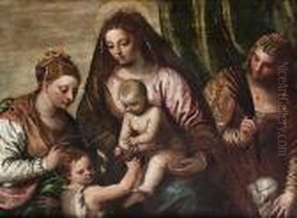 The Madonna And Child With The 
Infant Saint John The Baptist, Saint Agnes And Saint Catherine Oil Painting by Carletto Carliari