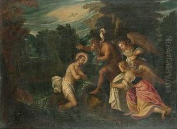 The Baptism Of Christ Oil Painting by Carletto Carliari