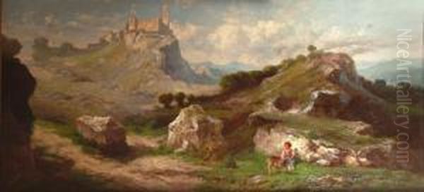 Paesaggio Laziale Con Pastorella Ecapretta Oil Painting by John, Giovanni Califano