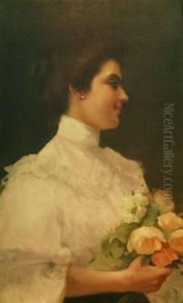 Woman With Flowers Oil Painting by John, Giovanni Califano