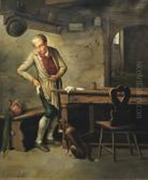 An Interior Scene With A Figure And Dog Oil Painting by John, Giovanni Califano