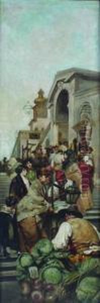 Market Scene Oil Painting by John, Giovanni Califano