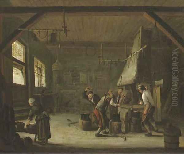 Blacksmiths in their workshop Oil Painting by Cornelis (Pietersz.) Bega