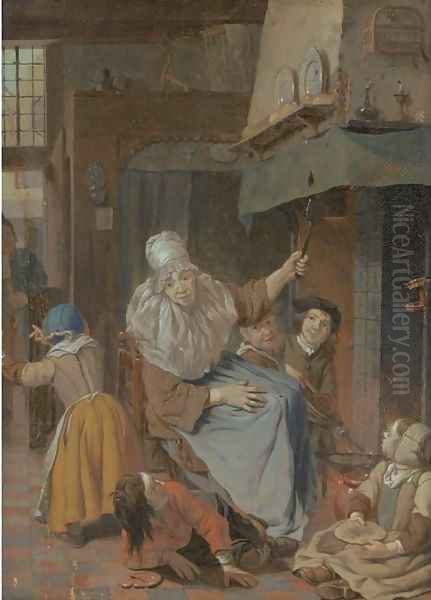 An interior with a mother scolding her children Oil Painting by Cornelis (Pietersz.) Bega