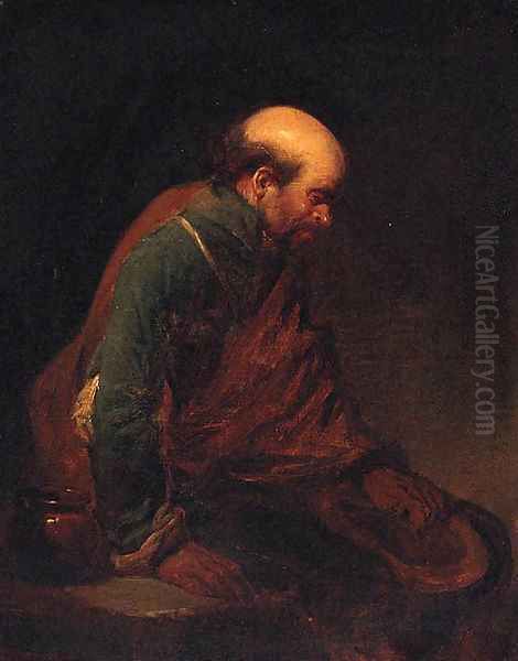 An old man leaning against a table Oil Painting by Cornelis (Pietersz.) Bega