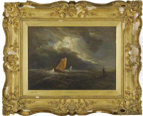 Fishing Boats On Stormy Seas Oil Painting by Sir Augustus Wall Callcott