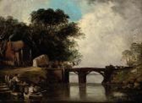 The Wooden Bridge Oil Painting by Sir Augustus Wall Callcott