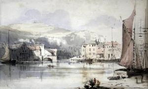 French Harbour Town Oil Painting by Sir Augustus Wall Callcott