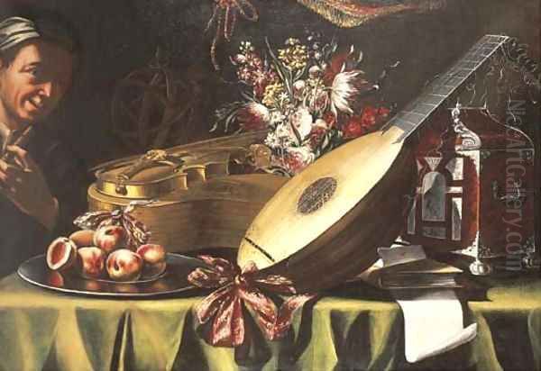 A lute, a violin and a guitar with flowers Oil Painting by Evaristo Baschenis