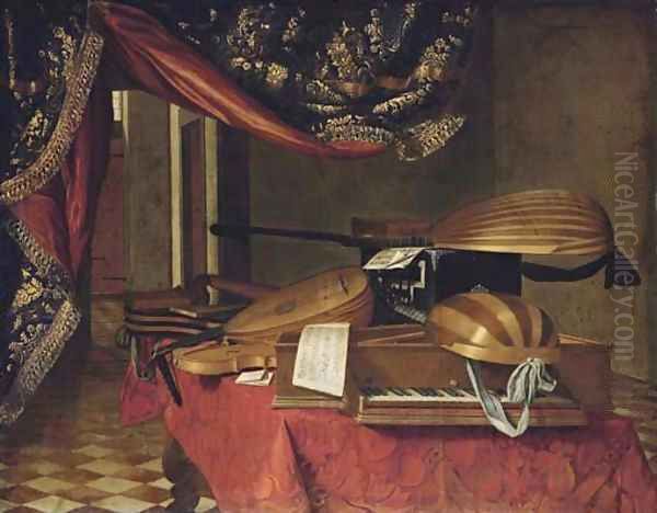 A spinet Oil Painting by Evaristo Baschenis