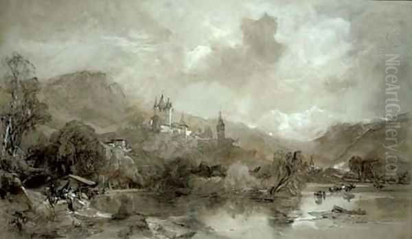 An Alpine castle Oil Painting by Henry Bright