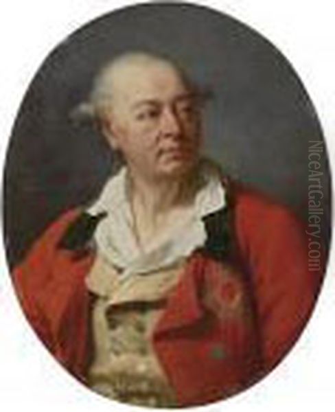 Portrait Of A Man, Bust-length, 
In A Red Coat, With The Star Of Thebavarian Order Of Saint Hubert Oil Painting by Antoine-Francois Callet