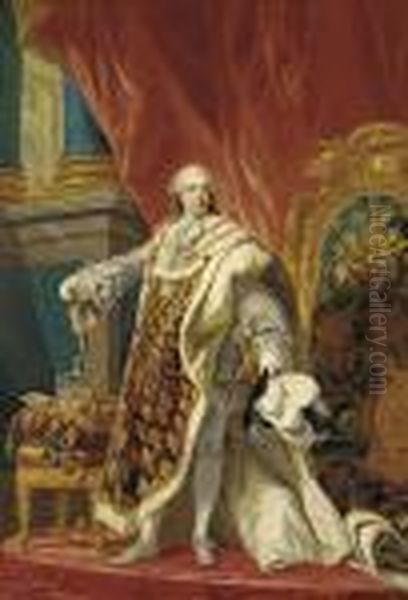 King Louis Xv, In Full Ceremonial Dress Oil Painting by Antoine-Francois Callet