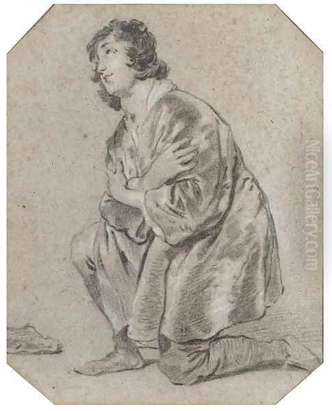 A young man kneeling in profile to the left Oil Painting by Jacob Adriaensz. Backer