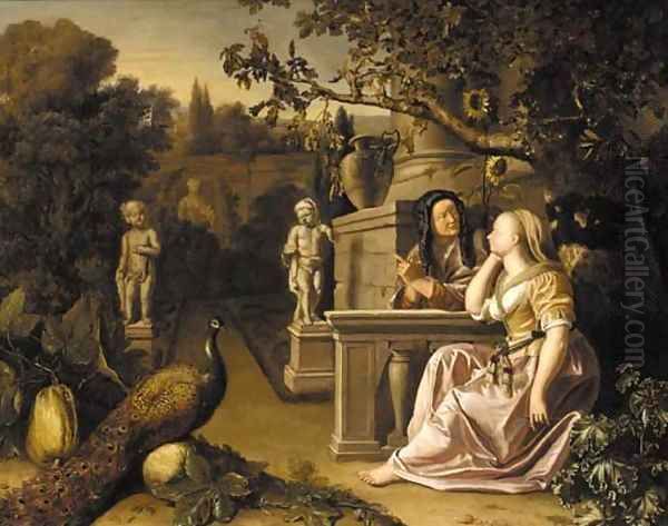 An ornamental garden with Vertumnus and Pomona Oil Painting by Jan Blom