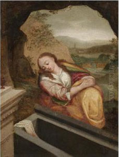 Mary Magdalene In Penitence At The Holy Sepulchre Oil Painting by Denys Fiammingo Calvaert