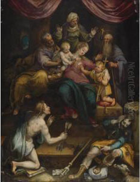 The Holy Family With The Infant 
Saint John The Baptist And Saint Anne, Together With Saints Anthony 
Abbot, Sebastian And Roch Oil Painting by Denys Fiammingo Calvaert