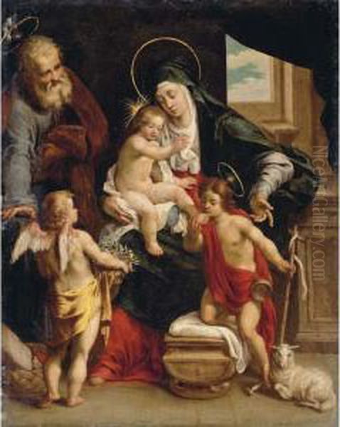 The Holy Family With The Young Saint John The Baptist And An Angel Oil Painting by Denys Fiammingo Calvaert