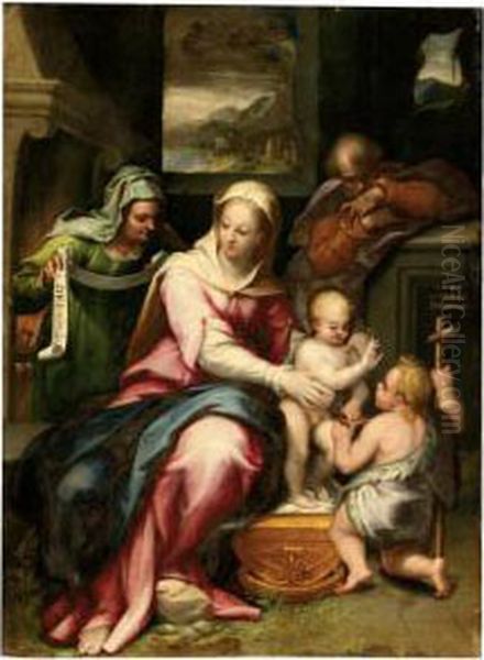 Sacra Famiglia Con Santa Elisabetta E San Giovannino Oil Painting by Denys Fiammingo Calvaert