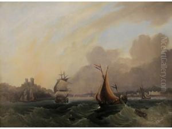 Dutch Vessels And Other Shipping In An Estuary Oil Painting by Frederick Calvert