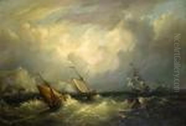 Segelschiffe Auf Sturmischer See Vor Der Englischen Steilkuste Oil Painting by Frederick Calvert