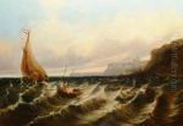 Shipping Off A Coastline Oil Painting by Frederick Calvert