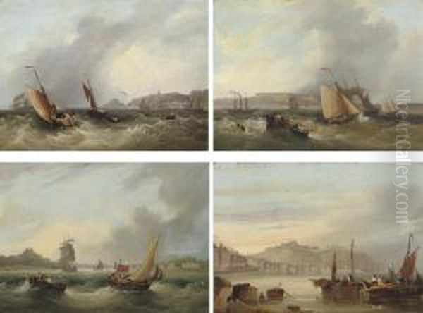 Ports Of The English Channel Comprising Folkestone, Ramsgate, Cowesand Dover Oil Painting by Frederick Calvert