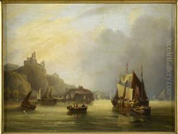 Shipping Off The English Coast Oil Painting by Frederick Calvert