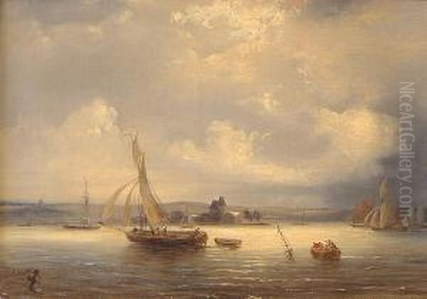 Fishing Boats In An Estuary And Off Theneedles Oil Painting by Frederick Calvert