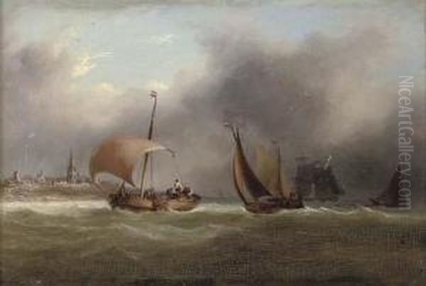 Barges And Other Shipping In A Squall Off The Low Countries Oil Painting by Frederick Calvert