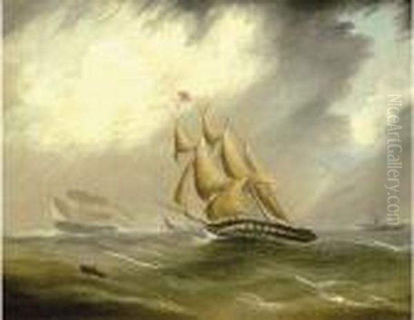 Shipping In Open Sea Oil Painting by Frederick Calvert