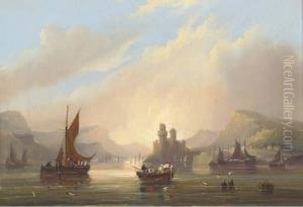 A Busy Day On The Rhine Oil Painting by Frederick Calvert