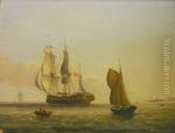 A Barque In The Thames Estuary Oil Painting by Frederick Calvert