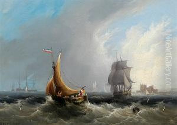 Vessels Off Calshot Castle Oil Painting by Frederick Calvert