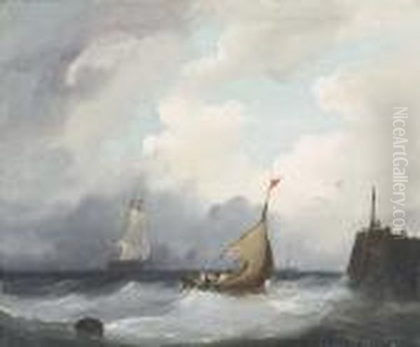 Shipping Off The Coast Oil Painting by Frederick Calvert