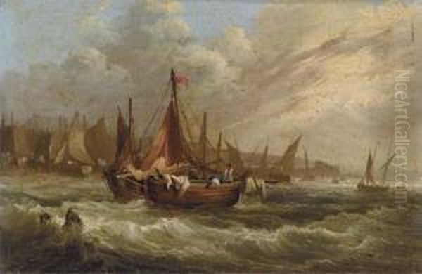 The Fishing Fleet On The Beach At The End Of The Day Oil Painting by Frederick Calvert