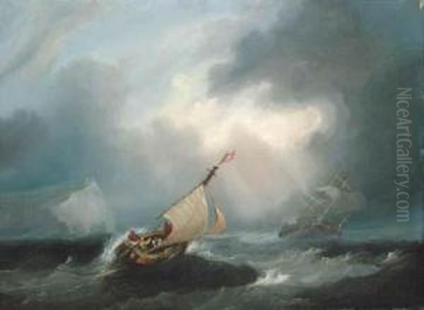 Shipping In A Squall Off The Needles Oil Painting by Frederick Calvert