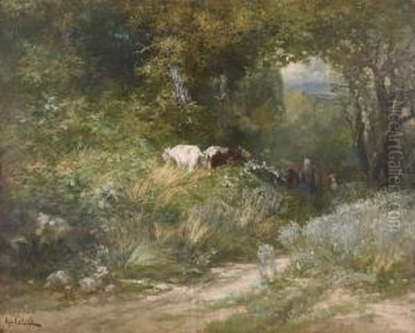 Sonnige Landschaft Mit Kleiner Viehherde. Oil Painting by Leon Georges Calves