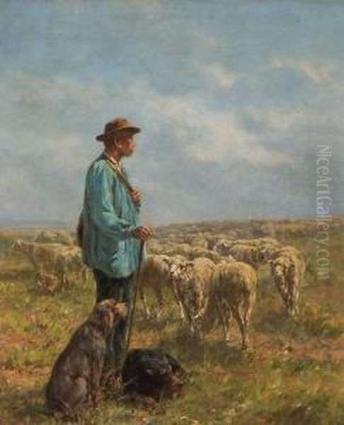 Watching The Herd Oil Painting by Leon Georges Calves