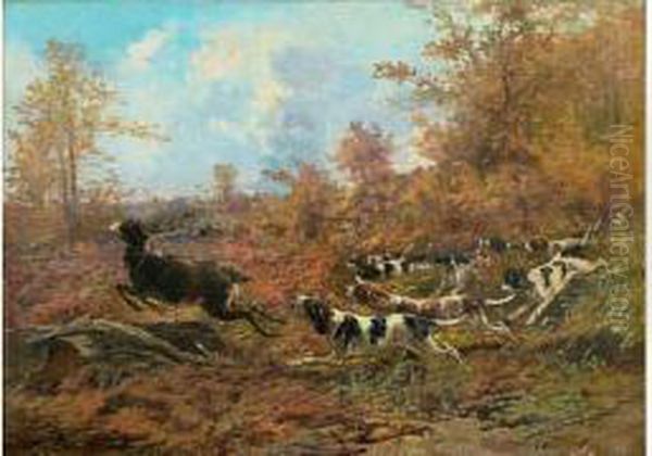 Chasse Au Cerf Oil Painting by Leon Georges Calves