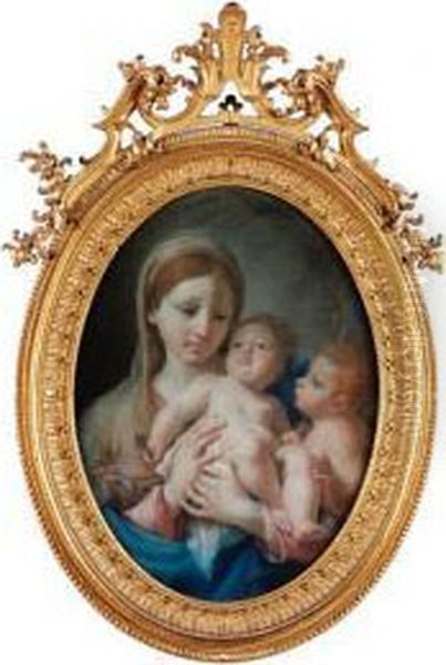 Madonna Bimbo E San Giovannino Oil Painting by Jacopo Alessandro Calvi Il Sordino