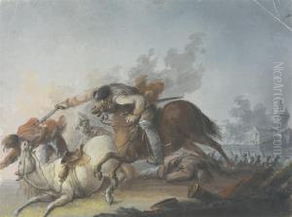 A Cavalry Encounter Oil Painting by Antonio Calza