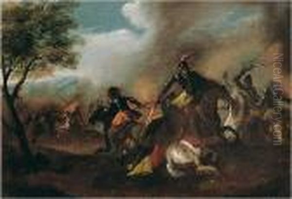 Lotto Unico Di Due Dipinti: <battaglia Con Mori> E <battaglia Oil Painting by Antonio Calza