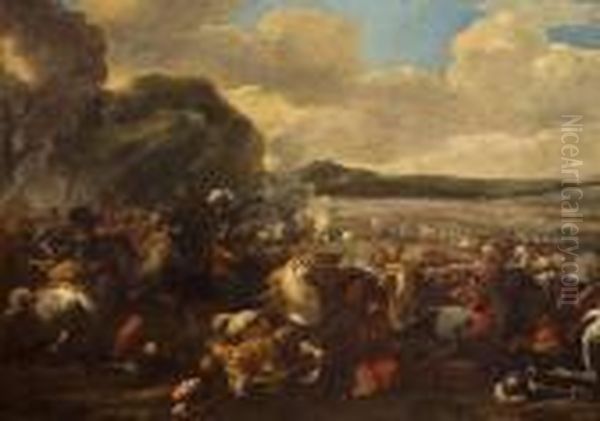 A Battle Scene Between Christians And Turks Oil Painting by Antonio Calza