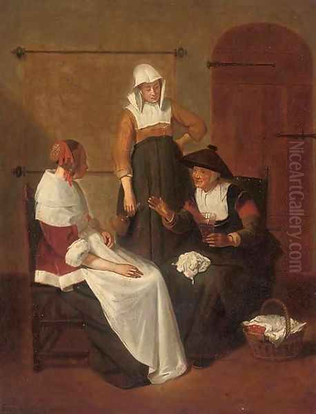 Elegant company in an interior Oil Painting by Quirin Gerritsz. Van Brekelenkam