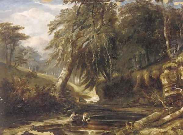 Children playing by the River Kelvin, Scotland Oil Painting by Samuel Bough