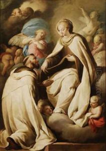 La Virgen Del Carmen Imponiendo El Escapulario A San Simon Stock Oil Painting by Jose Camaron Y Boronat